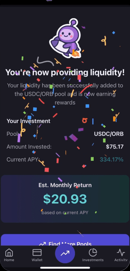 Position summary with estimated monthly return